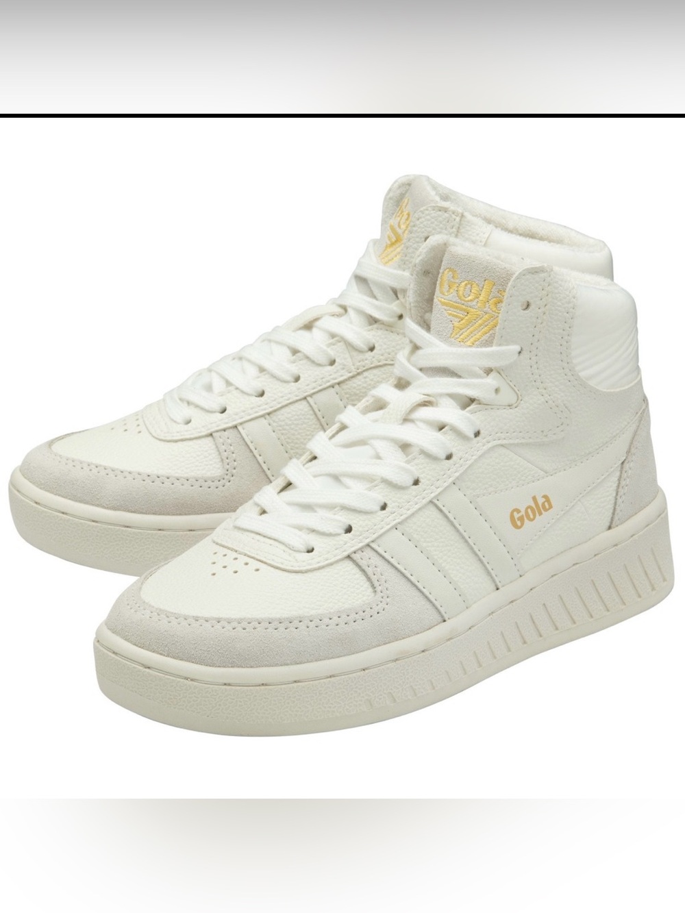 Gola High-Top Sneakers in Cream and Light Gray with Gold Logo